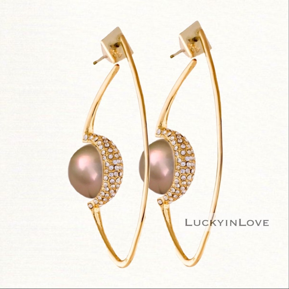 ALEXIS BITTAR • Elegant Gold Crystal Floating Pearl Hoop Earrings